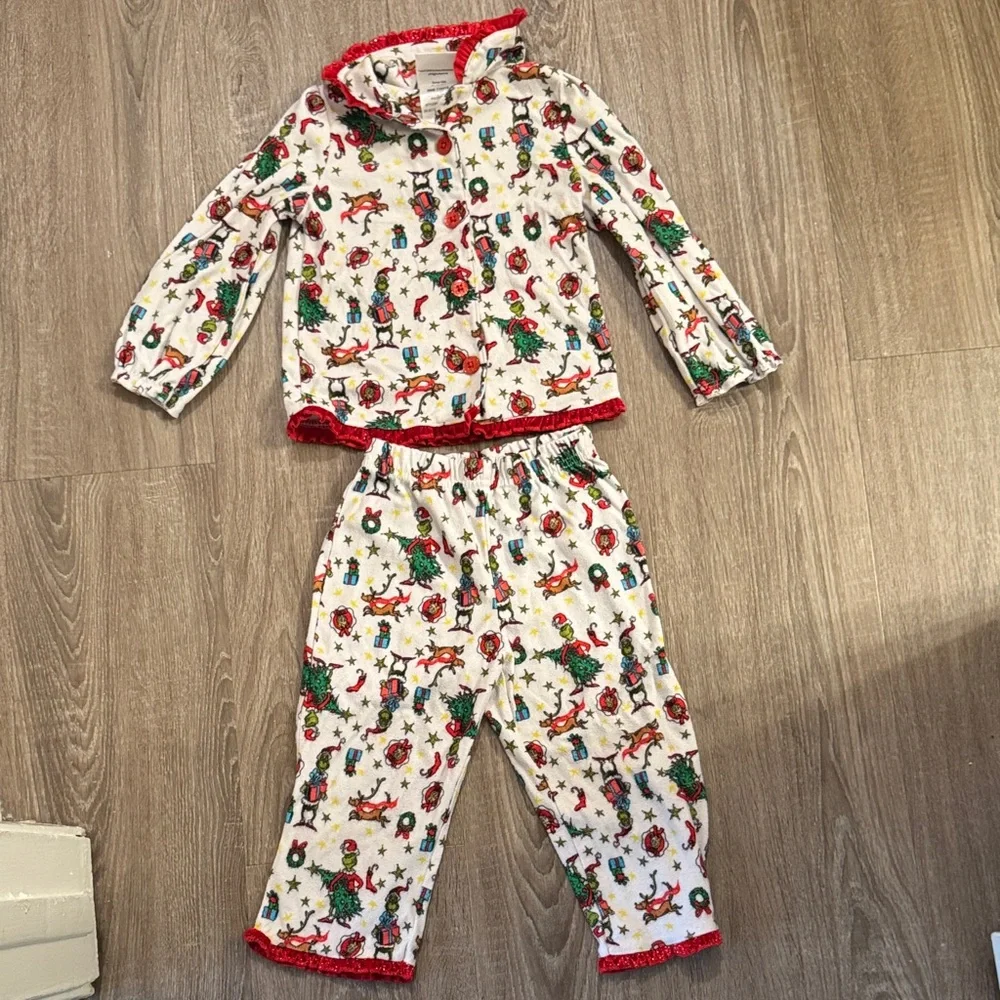 Festive Kids Pajamas Set - White with Red and Green Accents - The Grinch
